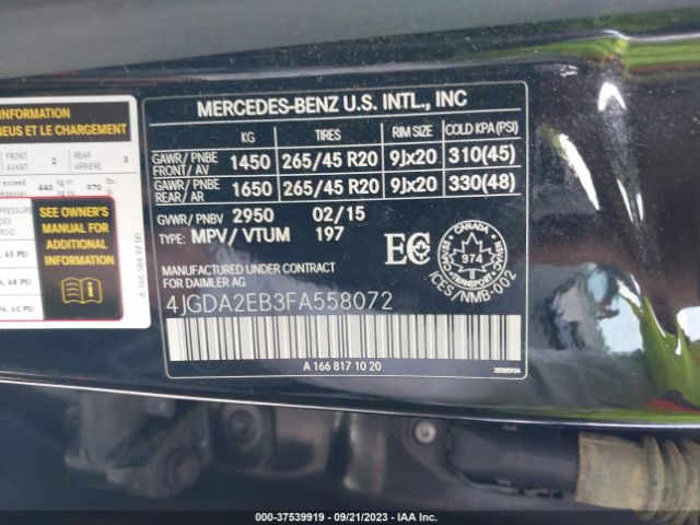 4JGDA2EB3FA558072 Mercedes-Benz M-class Ml 350 Bluetec