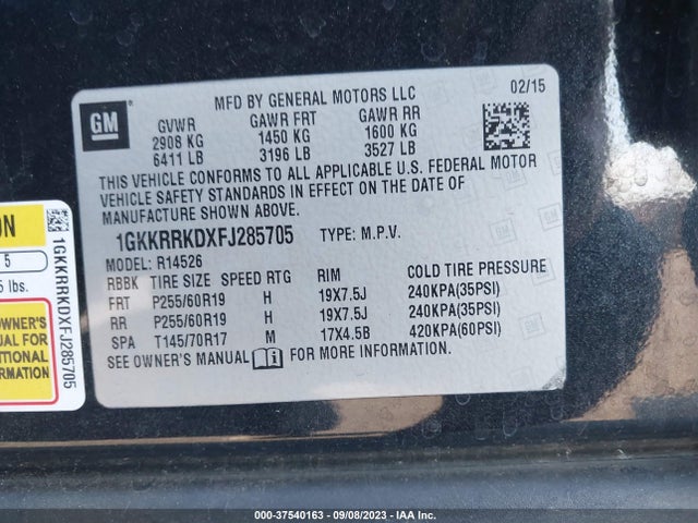GMC ACADIA SLT 2015 1GKKRRKDXFJ285705 Image 9
