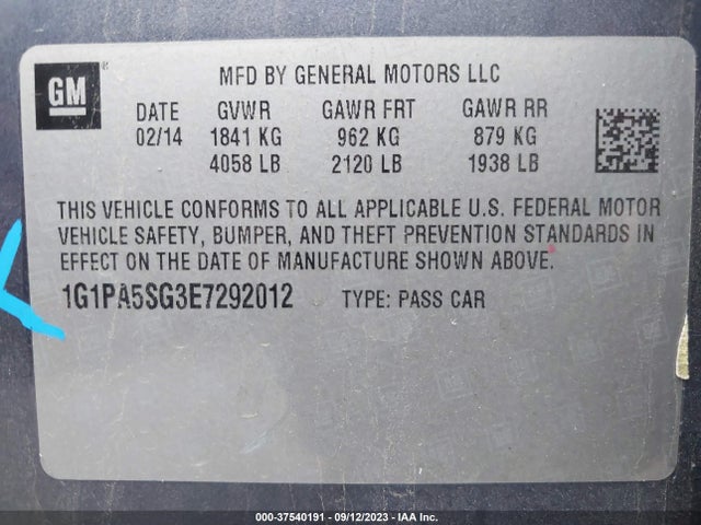 Chevrolet CRUZE LS 2014 1G1PA5SG3E7292012 Image 9