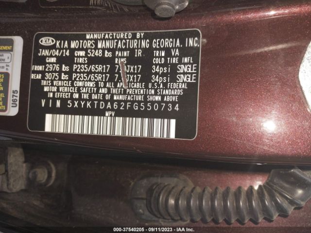 5XYKTDA62FG550734 KIA SORENTO LX