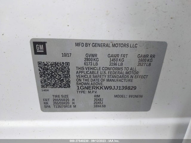 Chevrolet Traverse Premier 2018 1GNERKKW9JJ139829 Image 9