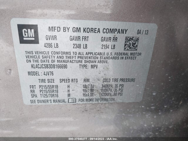 2013 BUICK ENCORE LEATHER VIN: KL4CJCSB3DB166690