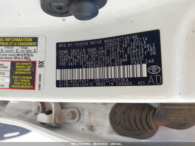 Продаж на аукціоні авто 2014 Toyota Corolla L/le/s/s Plus/le Plus, vin: 2T1BURHE6EC121825, номер лоту: 37540352