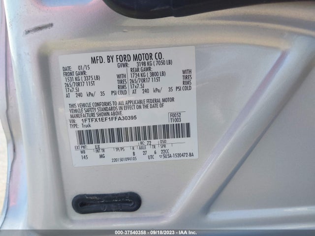 2015 FORD F-150 XLT/XL W VIN: 1FTFX1EF1FFA30395