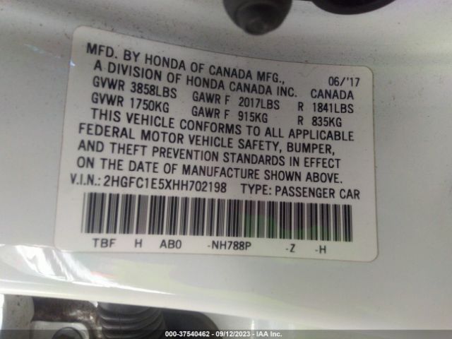 2HGFC1E5XHH702198 Honda Civic Sedan Si