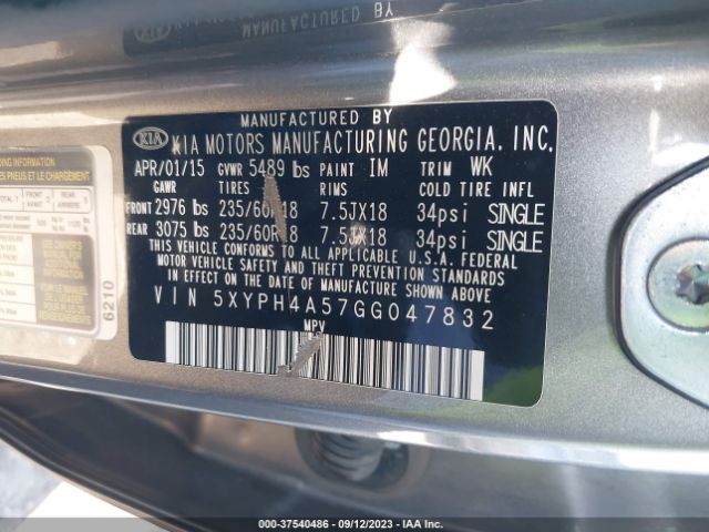 5XYPH4A57GG047832 KIA SORENTO EX