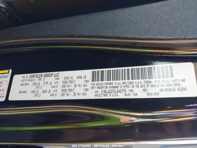 2013 JEEP WRANGLER UNLIMITED SPORT VIN: 1C4BJWDG7DL642770
