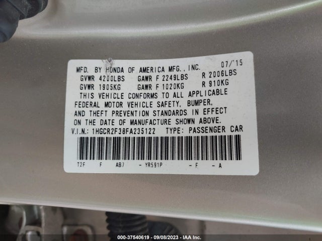 Honda Accord Sedan Lx 2015 1HGCR2F38FA235122 Image 9