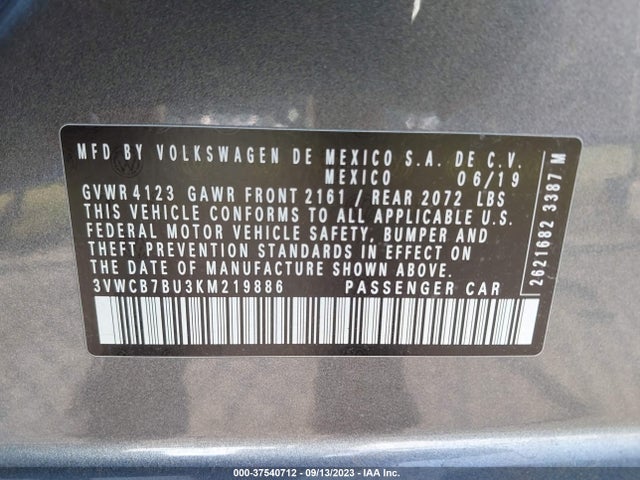 3VWCB7BU3KM219886 Volkswagen Jetta S/se/r-line