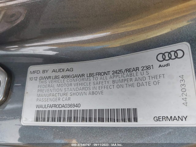 2013 AUDI A5 PREMIUM PLUS VIN: WAULFAFR0DA036940