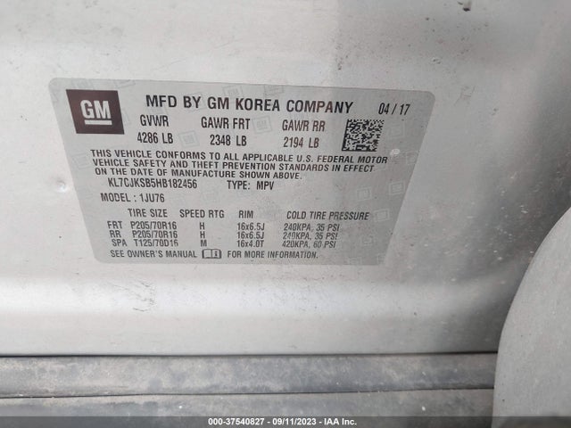 Chevrolet TRAX LS 2017 KL7CJKSB5HB182456 Image 9