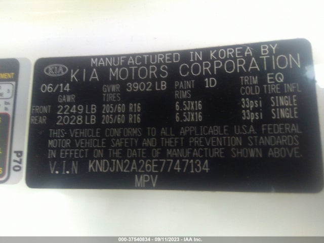 KIA Soul Base 2014 KNDJN2A26E7747134 Image 9