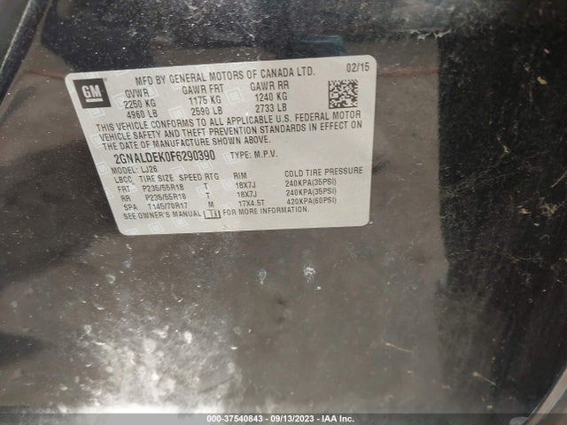 Chevrolet Equinox Ltz 2015 2GNALDEK0F6290390 Image 9