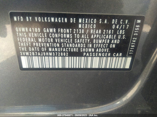 3VW2B7AJ9HM372882 Volkswagen Jetta 1.4t S