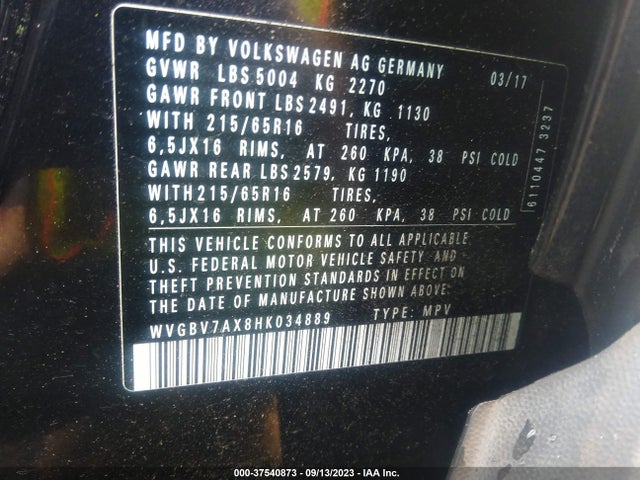 WVGBV7AX8HK034889 Volkswagen Tiguan 2.0t/2.0t S