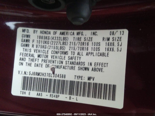 Honda CR-V LX 2014 5J6RM3H37EL004588 Image 9