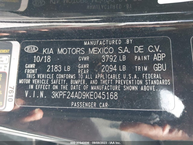 KIA Forte Lxs 2019 3KPF24AD9KE045168 Image 9