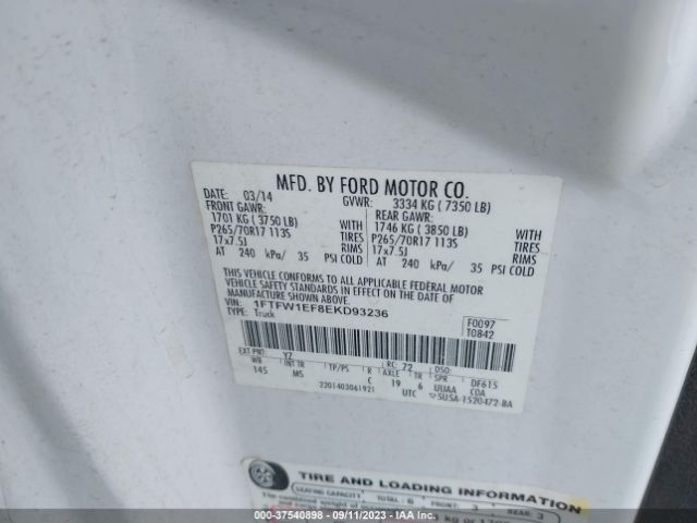 1FTFW1EF8EKD93236 Ford F-150 Xl/xlt/stx/fx4/lariat