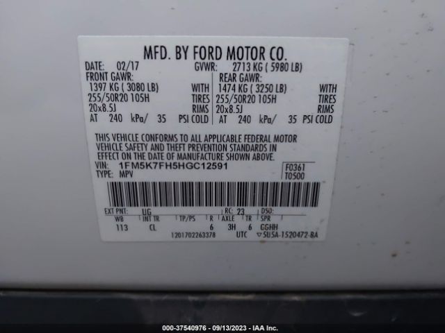 1FM5K7FH5HGC12591 Ford Explorer Limited