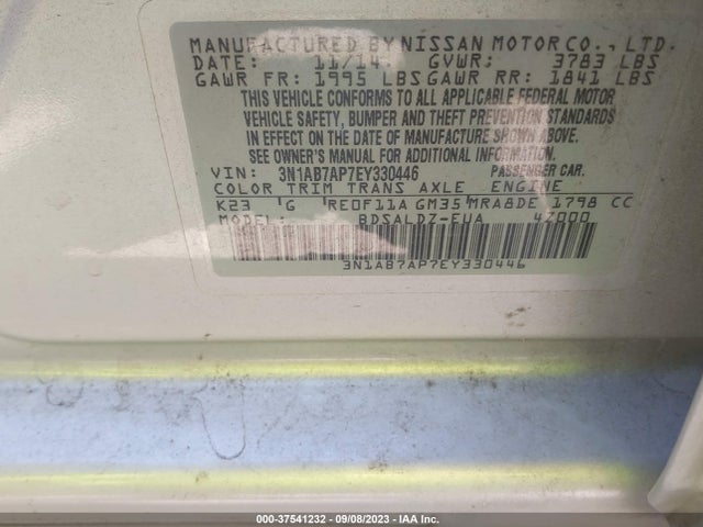 2014 NISSAN SENTRA SV VIN: 3N1AB7AP7EY330446