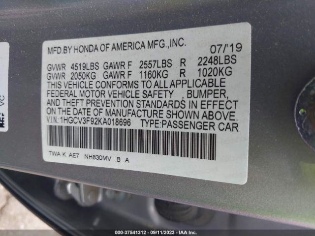 1HGCV3F92KA018696 Honda Accord Hybrid Touring