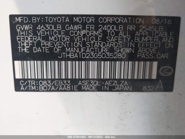 JTHBA1D23G5035280 Lexus IS 200T