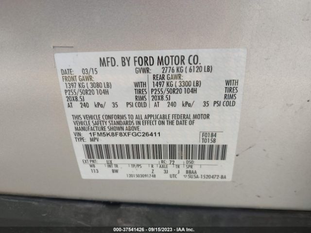 1FM5K8F8XFGC26411 Ford Explorer Limited