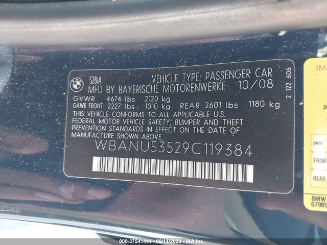 2009 BMW 528I VIN: WBANU53529C119384