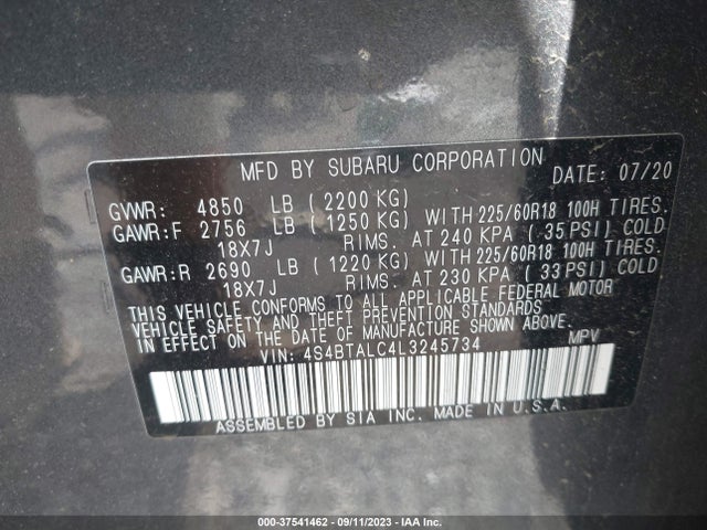 Subaru Outback Limited 2020 4S4BTALC4L3245734 Image 9