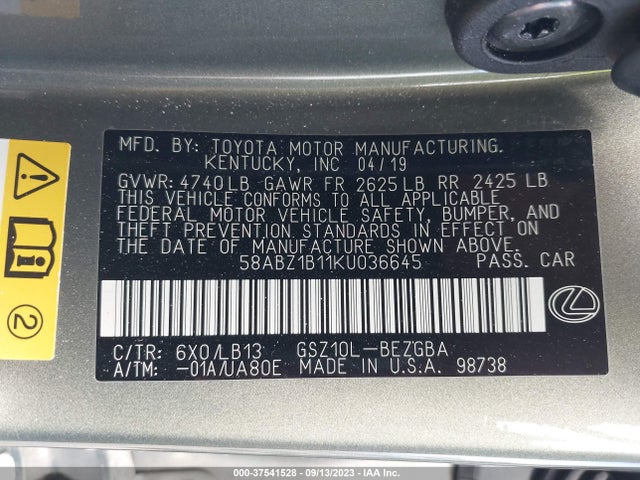 2019 Lexus ES, VIN: 58ABZ1B11KU036645