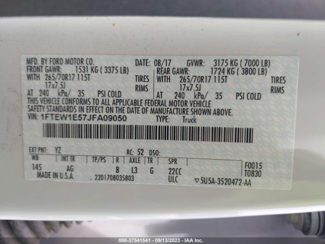 1FTEW1E57JFA09050 Ford F-150 Xl/xlt/lariat