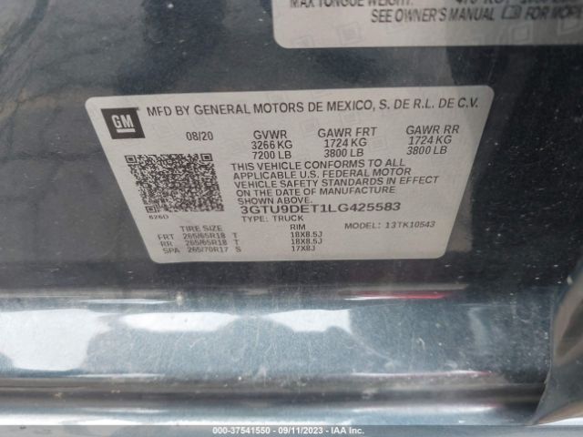 3GTU9DET1LG425583 GMC Sierra 1500 Slt