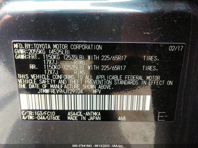 Toyota Rav4 Xle 2017 JTMWFREV9HJ129104 Image 9