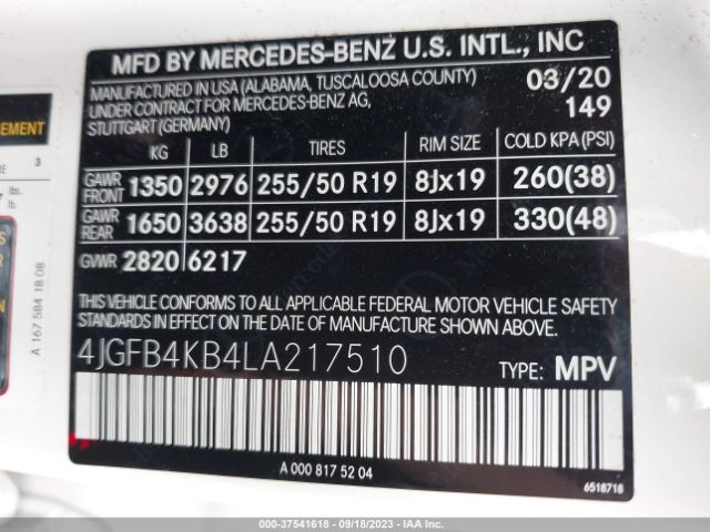 4JGFB4KB4LA217510 Mercedes-Benz Gle Gle 350