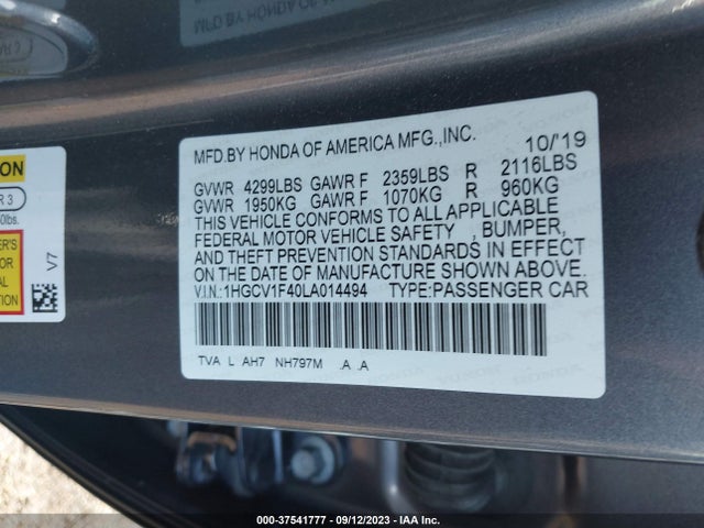 Honda ACCORD EX 2020 1HGCV1F40LA014494 Image 9
