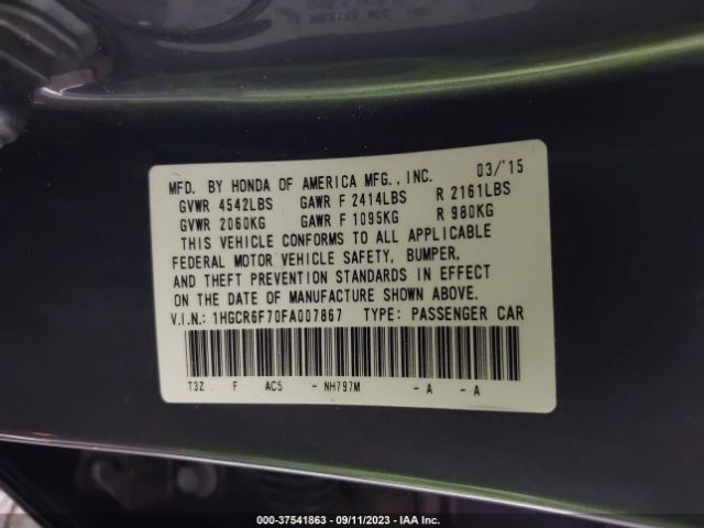 1HGCR6F70FA007867 Honda Accord Hybrid Touring