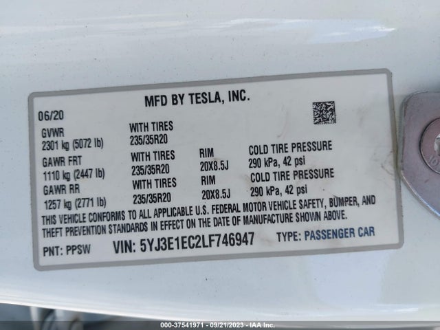 Tesla Model 3 Performance 2020 5YJ3E1EC2LF746947 Image 9
