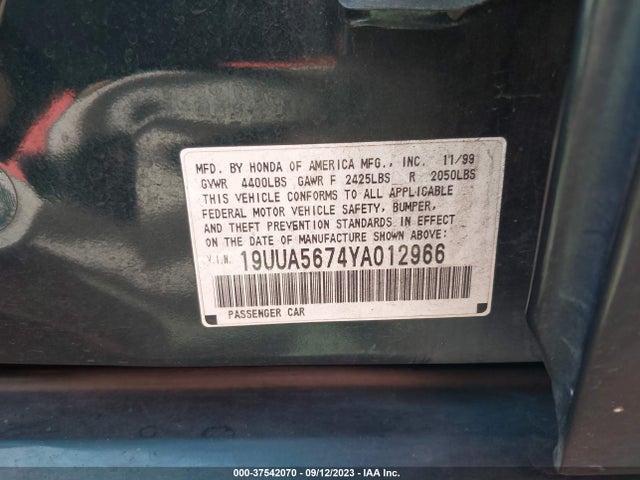 2000 ACURA TL VIN: 19UUA5674YA012966