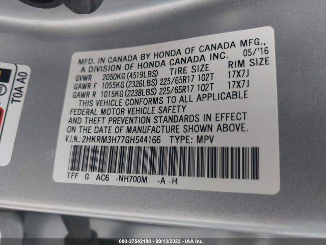 Honda Cr-v Ex-l 2016 2HKRM3H77GH544166 Image 9