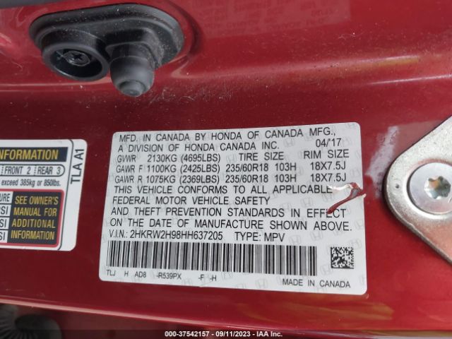 2HKRW2H98HH637205 Honda Cr-v Touring