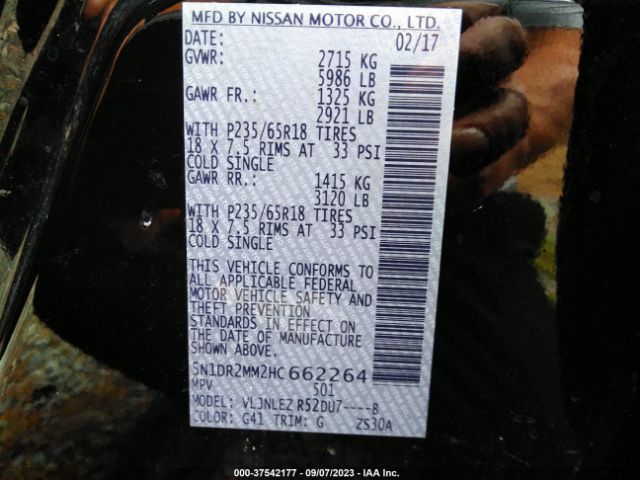5N1DR2MM2HC662264 Nissan Pathfinder Sv