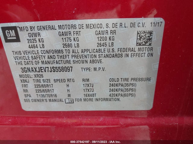 Chevrolet EQUINOX LT 2018 3GNAXJEV7JS558097 Image 9
