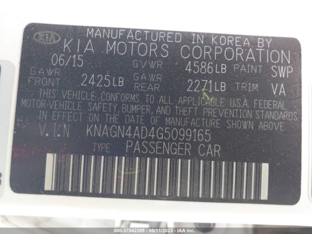 KNAGN4AD4G5099165 KIA Optima Hybrid Ex