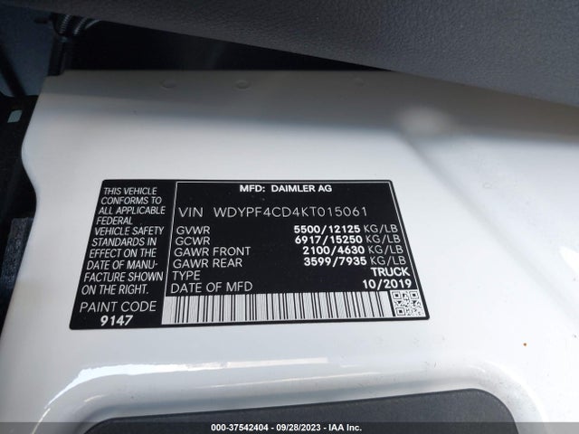 2019 Freightliner Sprinter, VIN: WDYPF4CD4KT015061