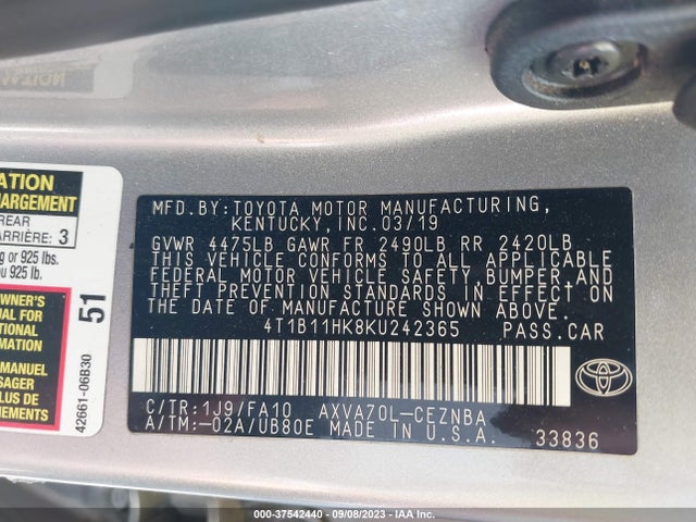Toyota CAMRY LE 2019 4T1B11HK8KU242365 Image 9
