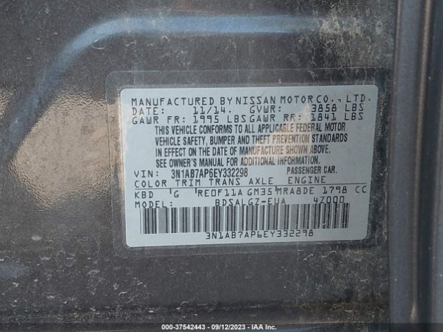 3N1AB7AP6EY332298 Nissan SENTRA SL