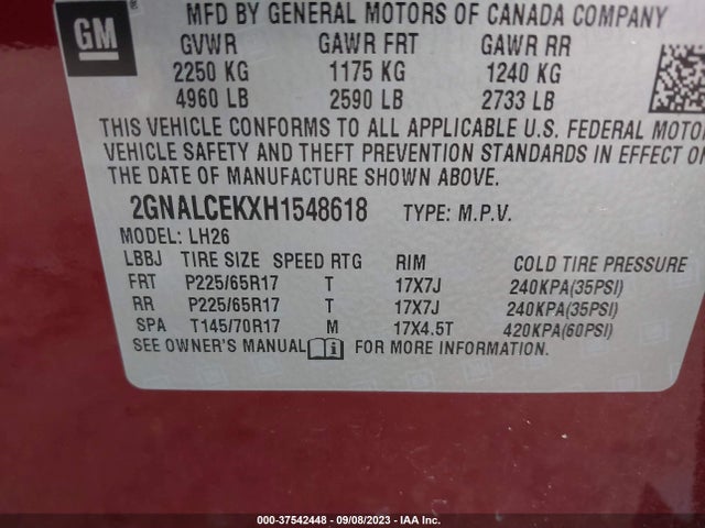 Chevrolet EQUINOX LT 2017 2GNALCEKXH1548618 Image 9
