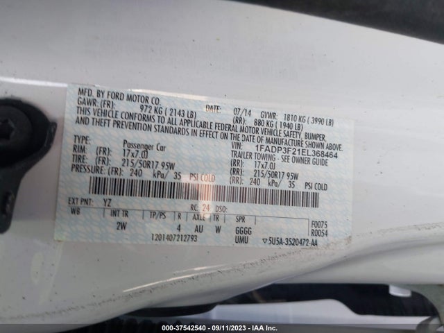 Ford FOCUS SE 2014 1FADP3F21EL368464 Image 9