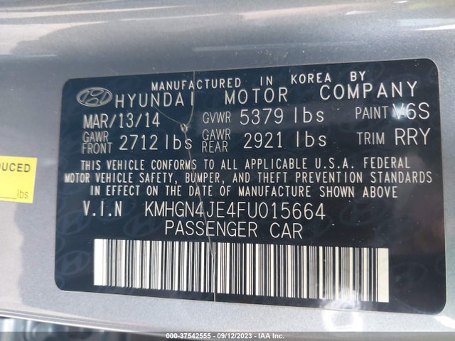 Hyundai Genesis 3.8l 2015 KMHGN4JE4FU015664 Image 9