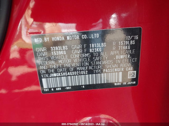 Honda FIT LX 2016 JHMGK5H54GX021052 Image 9